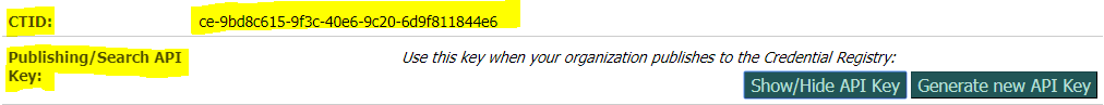 The organization CTID and API key can be found on the organization dashboard.